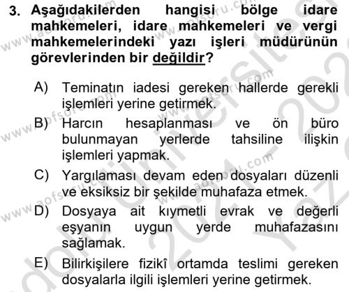 Temel Kalem Mevzuatı Bilgisi Dersi 2021 - 2022 Yılı Yaz Okulu Sınavı 3. Soru