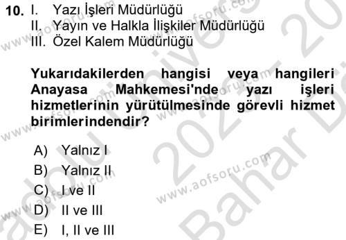 Temel Kalem Mevzuatı Bilgisi Dersi 2023 - 2024 Yılı (Vize) Ara Sınavı 10. Soru