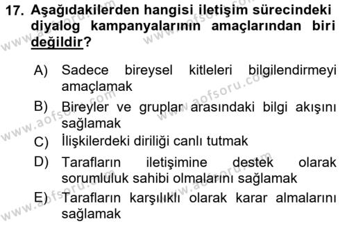 Acil Durum ve Afet Farkındalık Eğitimi Dersi 2019 - 2020 Yılı (Vize) Ara Sınavı 17. Soru