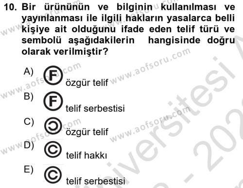 Acil Durum ve Afet Farkındalık Eğitimi Dersi 2022 - 2023 Yılı (Final) Dönem Sonu Sınavı 10. Soru