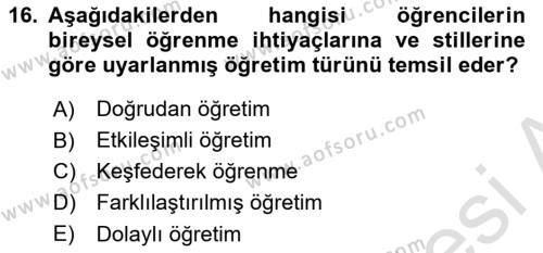 Acil Durum ve Afet Farkındalık Eğitimi Dersi 2024 - 2025 Yılı (Vize) Ara Sınavı 16. Soru