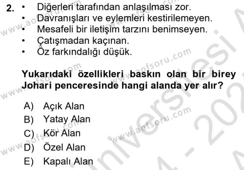 Acil Durum ve Afet Farkındalık Eğitimi Dersi 2024 - 2025 Yılı (Vize) Ara Sınavı 2. Soru