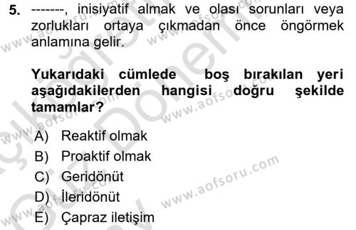 Acil Durum ve Afet Farkındalık Eğitimi Dersi 2024 - 2025 Yılı (Vize) Ara Sınavı 5. Soru