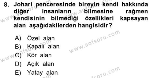 Acil Durum ve Afet Farkındalık Eğitimi Dersi 2024 - 2025 Yılı (Vize) Ara Sınavı 8. Soru