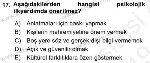 Afet Tıbbı ve Yönetim İlkeleri Dersi 2018 - 2019 Yılı (Final) Dönem Sonu Sınavı 17. Soru