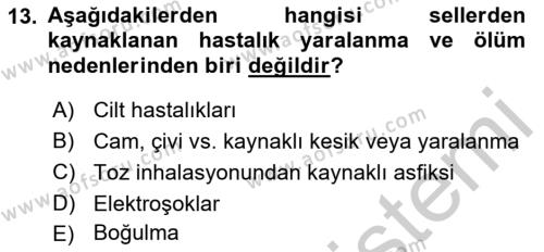 Afet Tıbbı ve Yönetim İlkeleri Dersi 2018 - 2019 Yılı Yaz Okulu Sınavı 13. Soru