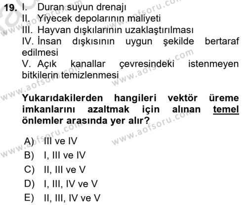 Afet Tıbbı ve Yönetim İlkeleri Dersi 2020 - 2021 Yılı Yaz Okulu Sınavı 19. Soru