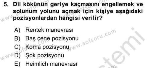 Afet Tıbbı ve Yönetim İlkeleri Dersi 2020 - 2021 Yılı Yaz Okulu Sınavı 5. Soru