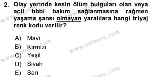 Afet Tıbbı ve Yönetim İlkeleri Dersi 2021 - 2022 Yılı (Vize) Ara Sınavı 2. Soru