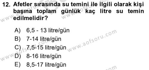 Afet Tıbbı ve Yönetim İlkeleri Dersi 2021 - 2022 Yılı (Final) Dönem Sonu Sınavı 12. Soru