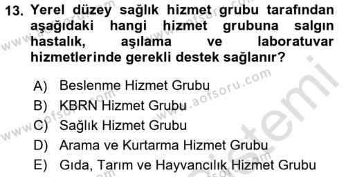 Afet Tıbbı ve Yönetim İlkeleri Dersi 2021 - 2022 Yılı (Final) Dönem Sonu Sınavı 13. Soru