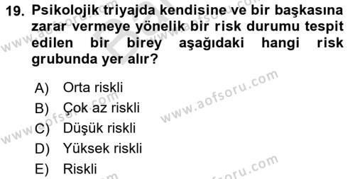 Afet Tıbbı ve Yönetim İlkeleri Dersi 2021 - 2022 Yılı (Final) Dönem Sonu Sınavı 19. Soru