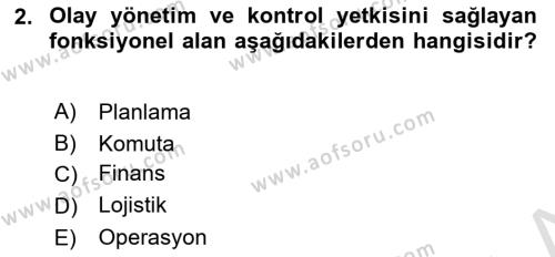 Afet Tıbbı ve Yönetim İlkeleri Dersi 2021 - 2022 Yılı (Final) Dönem Sonu Sınavı 2. Soru