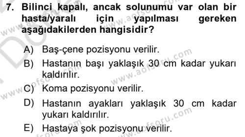 Afet Tıbbı ve Yönetim İlkeleri Dersi 2021 - 2022 Yılı (Final) Dönem Sonu Sınavı 7. Soru