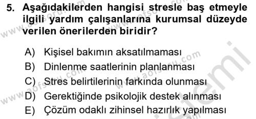 Afet Tıbbı ve Yönetim İlkeleri Dersi 2021 - 2022 Yılı Yaz Okulu Sınavı 5. Soru