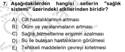 Afet Tıbbı ve Yönetim İlkeleri Dersi 2021 - 2022 Yılı Yaz Okulu Sınavı 7. Soru