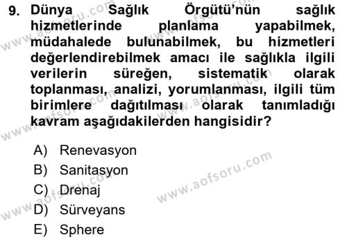 Afet Tıbbı ve Yönetim İlkeleri Dersi 2021 - 2022 Yılı Yaz Okulu Sınavı 9. Soru