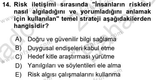 Afet Tıbbı ve Yönetim İlkeleri Dersi 2023 - 2024 Yılı (Vize) Ara Sınavı 14. Soru