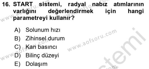 Afet Tıbbı ve Yönetim İlkeleri Dersi 2023 - 2024 Yılı (Vize) Ara Sınavı 16. Soru