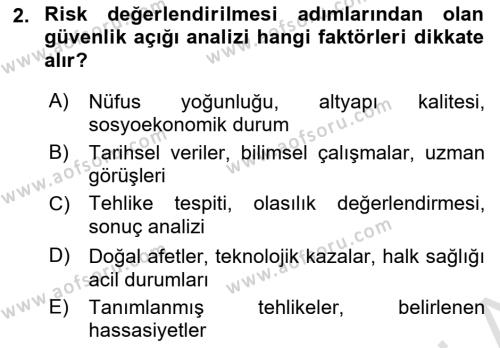 Afet Tıbbı ve Yönetim İlkeleri Dersi 2023 - 2024 Yılı (Vize) Ara Sınavı 2. Soru