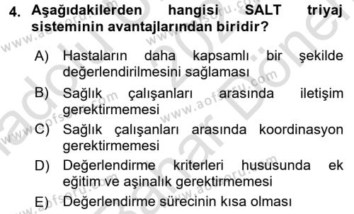 Afet Tıbbı ve Yönetim İlkeleri Dersi 2023 - 2024 Yılı (Final) Dönem Sonu Sınavı 4. Soru