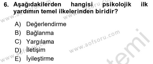 Afet Tıbbı ve Yönetim İlkeleri Dersi 2023 - 2024 Yılı (Final) Dönem Sonu Sınavı 6. Soru