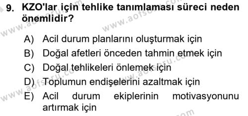 Afet Tıbbı ve Yönetim İlkeleri Dersi 2023 - 2024 Yılı (Final) Dönem Sonu Sınavı 9. Soru