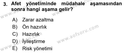 Afet Yönetimi 1 Dersi 2022 - 2023 Yılı (Vize) Ara Sınavı 3. Soru