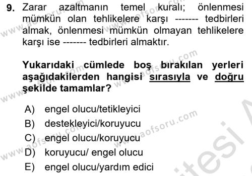 Afet Yönetimi 1 Dersi 2022 - 2023 Yılı (Vize) Ara Sınavı 9. Soru