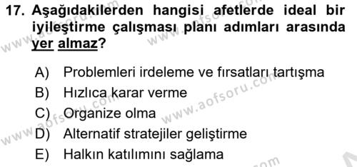 Afet Yönetimi 1 Dersi 2022 - 2023 Yılı (Final) Dönem Sonu Sınavı 17. Soru