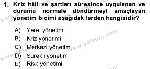 Afet Yönetimi 1 Dersi 2022 - 2023 Yılı Yaz Okulu Sınavı 1. Soru