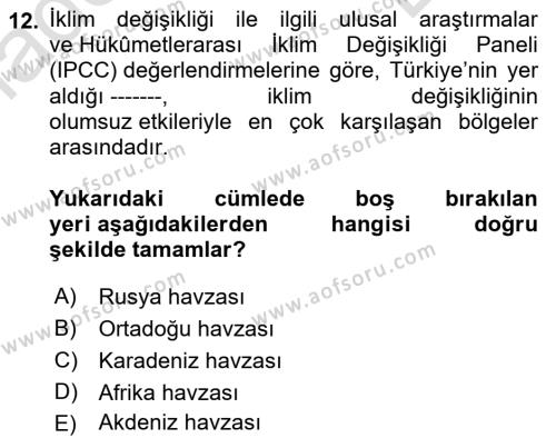 Afet Yönetimi 1 Dersi 2023 - 2024 Yılı (Final) Dönem Sonu Sınavı 12. Soru