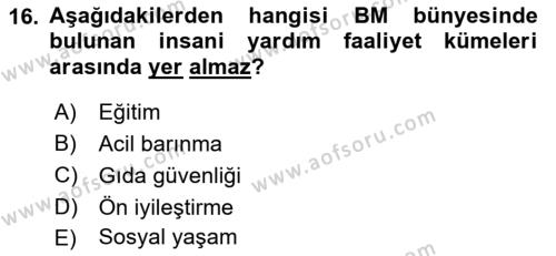 Afet Yönetimi 1 Dersi 2023 - 2024 Yılı (Final) Dönem Sonu Sınavı 16. Soru