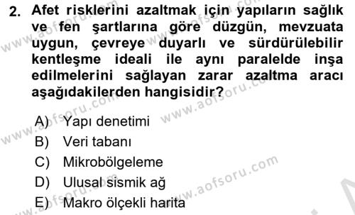 Afet Yönetimi 1 Dersi 2023 - 2024 Yılı (Final) Dönem Sonu Sınavı 2. Soru