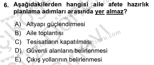 Afet Yönetimi 1 Dersi 2023 - 2024 Yılı (Final) Dönem Sonu Sınavı 6. Soru