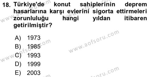 Afet Yönetimi 1 Dersi 2023 - 2024 Yılı Yaz Okulu Sınavı 18. Soru