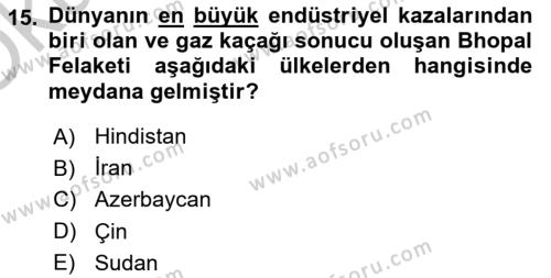 Afet Yönetimi 2 Dersi 2018 - 2019 Yılı Yaz Okulu Sınavı 15. Soru