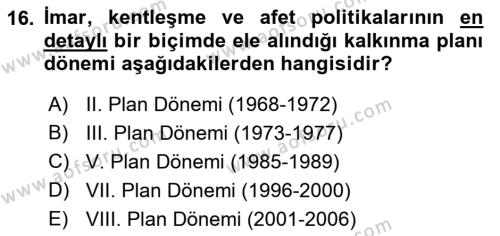 Afet Yönetimi 2 Dersi 2018 - 2019 Yılı Yaz Okulu Sınavı 16. Soru