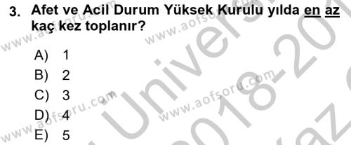 Afet Yönetimi 2 Dersi 2018 - 2019 Yılı Yaz Okulu Sınavı 3. Soru