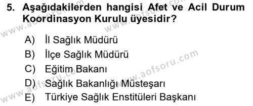 Afet Yönetimi 2 Dersi 2018 - 2019 Yılı Yaz Okulu Sınavı 5. Soru