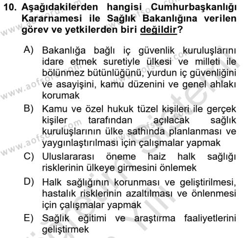 Afet Yönetimi 2 Dersi 2020 - 2021 Yılı Yaz Okulu Sınavı 10. Soru