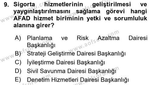 Afet Yönetimi 2 Dersi 2020 - 2021 Yılı Yaz Okulu Sınavı 9. Soru