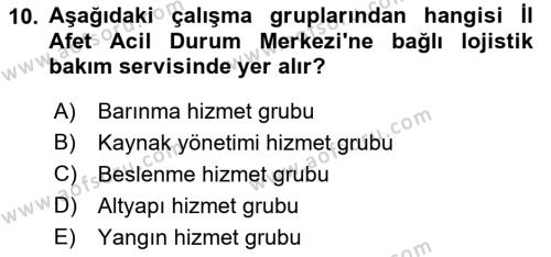 Afet Yönetimi 2 Dersi 2021 - 2022 Yılı (Vize) Ara Sınavı 10. Soru