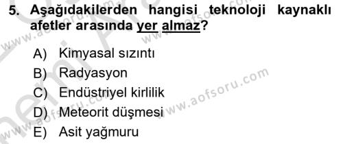 Afet Yönetimi 2 Dersi 2021 - 2022 Yılı (Vize) Ara Sınavı 5. Soru