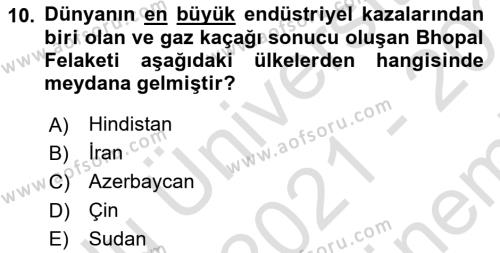 Afet Yönetimi 2 Dersi 2021 - 2022 Yılı (Final) Dönem Sonu Sınavı 10. Soru