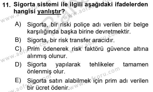 Afet Yönetimi 2 Dersi 2021 - 2022 Yılı (Final) Dönem Sonu Sınavı 11. Soru