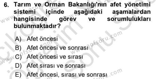 Afet Yönetimi 2 Dersi 2023 - 2024 Yılı (Final) Dönem Sonu Sınavı 6. Soru