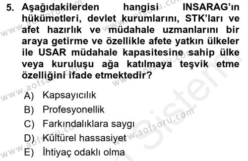 Arama Kurtarma Bilgisi ve Etik Değerler Dersi 2018 - 2019 Yılı (Vize) Ara Sınavı 5. Soru