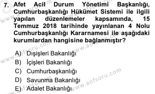 Arama Kurtarma Bilgisi ve Etik Değerler Dersi 2018 - 2019 Yılı (Vize) Ara Sınavı 7. Soru