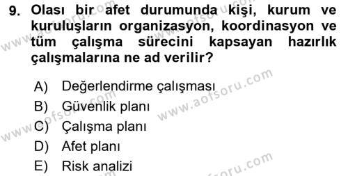 Arama Kurtarma Bilgisi ve Etik Değerler Dersi 2018 - 2019 Yılı (Vize) Ara Sınavı 9. Soru